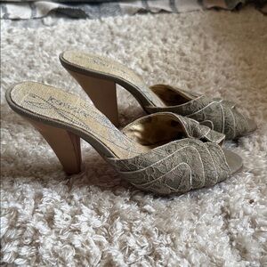 Kenzie Textured Green Heeled Mules